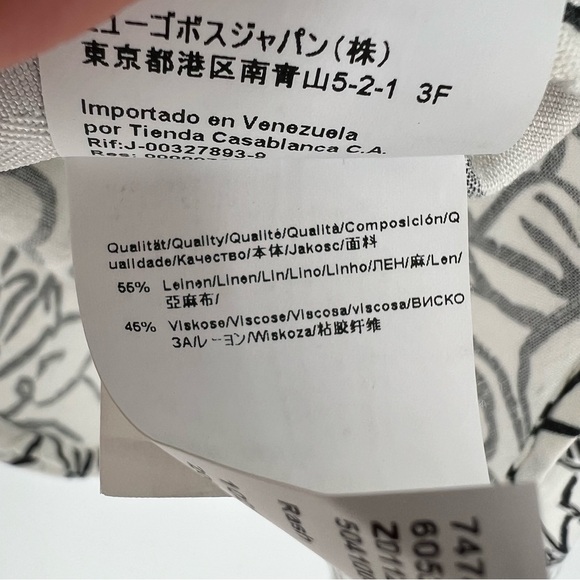 Hugo Boss Linen Black and White Floral Sketch RASH Shirt Large - Picture 8 of 15